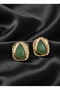 Damla Form Organic Framed Green Stone Gold Color Women's Earrings I Special Boxed - 4