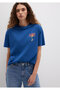 Cat Logo Printed Navy Blue T-Shirt Loose Fit / Loose Relaxed Cut 1613283 -82625 - 3