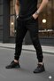 Men's Black Quality Cotton Flexible Jogger Pants with Cargo Pocket Pockets and Elastic Waist