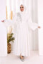 Shoulder Stone Embroidered Waist Tie Ferace 7805 Ecru