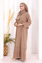 Layered Look Sleeve Cuffs Elastic Chiffon Dress 3060 Mink - 2