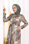 Printed Patterned Jumpsuit with Hidden Buttons on the Chest and Waist Belt 3486 Mint - 6