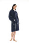 Athena Kimono Women's Bathrobe - Navy Blue 100% Cotton - 2