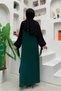 Two Color Piece Detail Balloon Sleeve Look Dress 3799 Emerald - 3