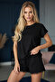 Black Lace Detailed Crew Neck Knitted Shorts Set