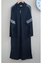 Black Women's Dress with Stone Detail on the Shoulders and Sleeves, Fermur Collar, Plus Size - 4