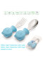 Premium Children's Bpa Free Quality Silicone Handle Stainless Steel Tip Fork-Spoon Blue - 8