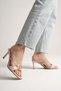 Beige Patent Leather 9 cm Heel Gold Buckle Detail Reyina Women's Slippers - 4