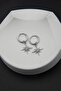 Silver Color Stainless Steel Hoop Earrings with Stone Star Figure - 5