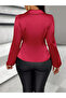 Women's Long Sleeve Double-Breasted Collar Asymmetrical Satin Blouse - 6