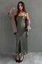 Green Adjustable Strap Lace Detailed Women's Satin Dress Mg2660 - 4