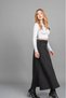 Women's Winter Black Premium Striped Cashmere Skirt Belt Detailed Straight Waist Modern Cut Stylish Daily Comfortable 6853 - 5