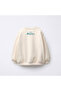 Unisex Kids' Ecru Room Service Written Oversize Sweatshirt - Design Printed Top - 2