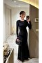Women's Draped Long Sleeve Long Dress - 2
