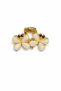 Cream Pearl-Looking Butterfly-Shaped Gold Women's Hair Clip – Elegant Stone Detailed Metal Clasp 4 cm
