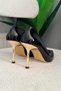 Women's Lipo Black Patent Leather Metal Toe Detail 10 cm Thin Heeled Shoes & Stilettos - 5