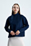 Women's Pocket Detailed Mock Neck Puff Scuba Sweatshirt (38/42 Compatible) - 3