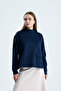 Women's Pocket Detailed Mock Neck Puff Scuba Sweatshirt (38/42 Compatible) - 7