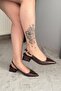 Women's Sole Brown Patent Leather Short Heeled Open Back Shoes - 3