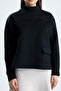 Women's Pocket Detailed Mock Neck Puff Scuba Sweatshirt (38/42 Compatible) - 2