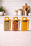 Bamboo Lid and Spoon Set of 3 Borosilicate 250ml Square Jars Kw-796
