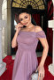 Glitter Tulle Fabric Midi Dress - Dried Rose - 4