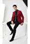 Men's Red Dobby Fabric Blazer Jacket – Single Button, Mono Collar, Double Slit Slim Fit - 3