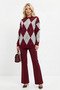 Crew Neck Diamond Patterned Knitwear Sweater