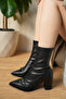 Buckle Detailed Women's Pointed Blunt Toe Stretch Boots - 4