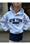 Gray 100% Cotton New York Print Hooded Sweatshirt