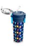 Kids Navy Blue Neon Yellow Patterned Steel Thermos with Straw and Direct Drinking 500 ml 31935 - 8