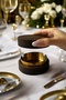 Dark Wood Ashtray with Lid Ashtray with Stainless Metal Bowl for Home, Office and Cafe Dark Gold