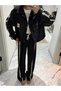 Black Trouser Jacket Set with Design Stripe Lettering Detail - 2