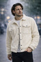 Men's Plush Pocket Detailed Snap Closure Sherpa Jacket Ecru - 2