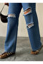 Double Knee Laser Cut Boyfriend Jeans with Wide Legs - 2