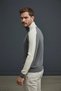 Zippered Half Turtleneck Gray-Ecru Knit Sweater - 5