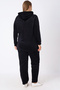 Women's Plus Size Black Hooded Soft Fleece Embroidered Pocket Zippered Long Sleeve Tracksuit Set - 6