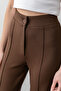 Women's Coffee Buttoned Modal High Waist Trousers |   Relaxed Fit, Stretch Fabric , Shaping / Sculpting , Casual & Office - 4