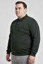 Men's Sweatshirt Polo Neck Buttoned Thessaloniki Woven Oversized Plus Size Dark Green