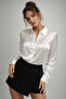 Women's White Slim Long Sleeve Satin Shirt - 5
