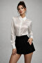 Women's White Slim Long Sleeve Satin Shirt - 3