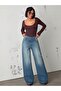 Women's Cross Detailed Regular Waist Wide Leg Denim Pants
