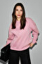 Serenya Women's Cotton Label Detailed Crew Neck Pink Sweatshirt - 2