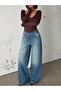Women's Cross Detailed Regular Waist Wide Leg Denim Pants - 4