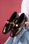 Colette Brown Patent Leather Ballerinas with Gold Buckle, Pearl and Seal Accessory Band - 2