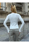 Women's Finger-Looped Long Sleeve Blouse White - 7
