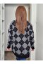 Women's Crew Neck Diamond Patterned Hijab Knitwear Sweater - 2