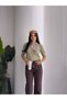 Polo Neck Scarf Detail Short Sleeve Slim Fit Knit Bluse