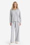 Women's Corded Fabric Polo Neck Long Sleeve Relaxed Fit Bottom Top Set