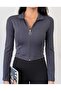A Quality Zippered Basic Diver Fabric Seasonal Women's Sweatshirt with Finger-Through Detail - 5